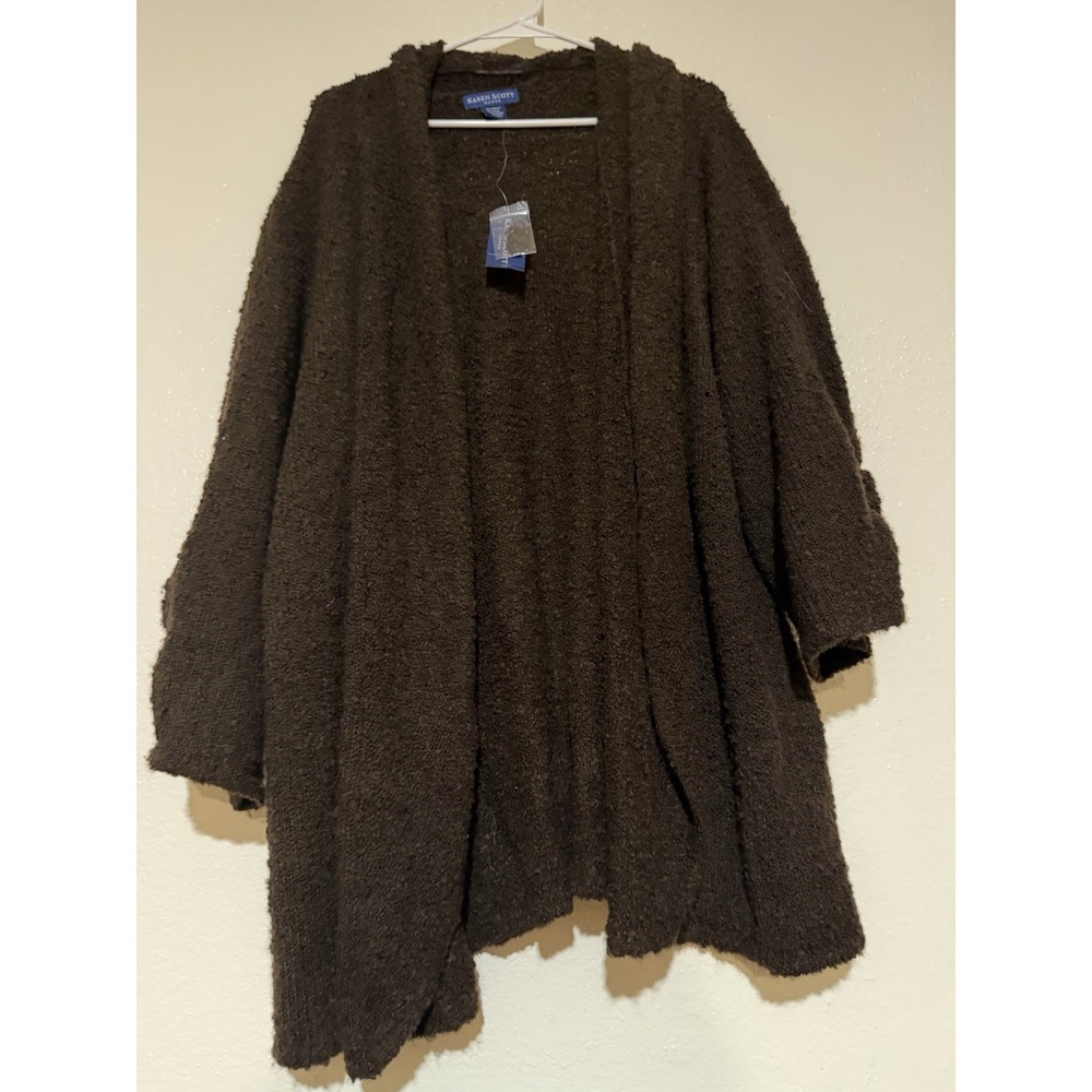 NWT Karen‎ Scott Woman Draped Cardigan Size 2X Espresso Roast Brown